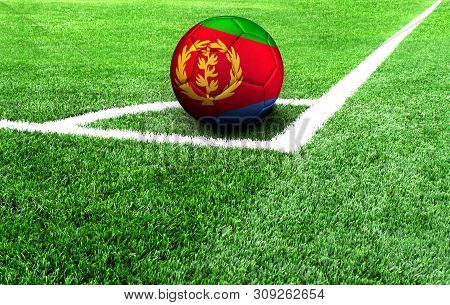 Soccer Ball On A Green Field, Flag Of Eritrea