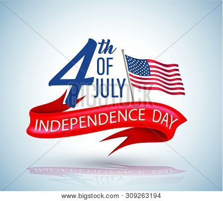 4Th Of July Red Ribbon With Usa Star.
