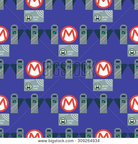 Metro Station Transportation Modern Railroad Trip Transit Tunnel Vehicle Service Seamless Pattern Ba
