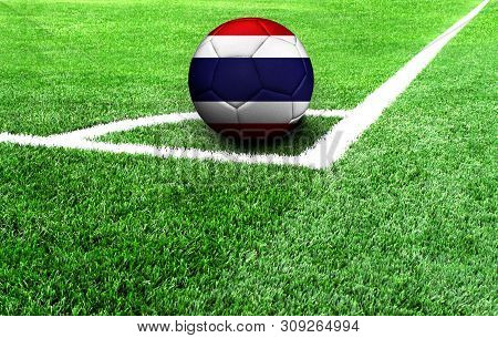 Soccer Ball On A Green Field, Flag Of Thailand