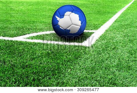 Soccer Ball On A Green Field, Flag Of Antarctic