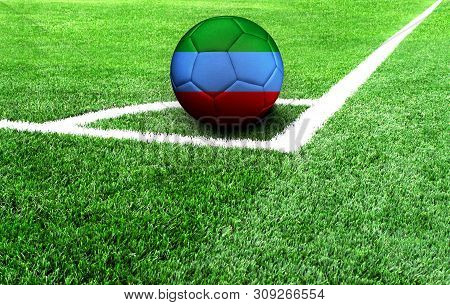Soccer Ball On A Green Field, Flag Of Dagestan