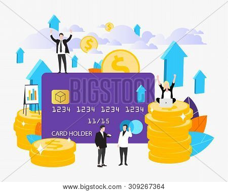 Vector Illustration. Bank Credit Card.the Concept Of Storage And Deposits. Increase And Growth Of Fi