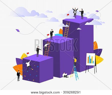 Vector Illustration Template. Motivation.graph And Coins. Moving Up To The Goal. Way To Success. Fas