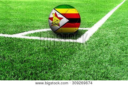 Soccer Ball On A Green Field, Flag Of Zimbabwe