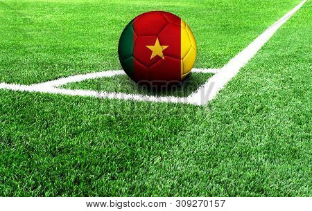 Soccer Ball On A Green Field, Flag Of Cameroon