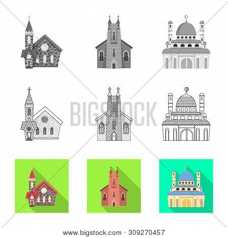 Vector Illustration Of Cult And Temple Logo. Collection Of Cult And Parish Vector Icon For Stock.