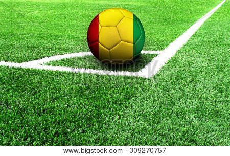 Soccer Ball On A Green Field, Flag Of Guinea