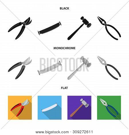 Vector Illustration Of Tool And Construction Sign. Set Of Tool And Carpentry Vector Icon For Stock.