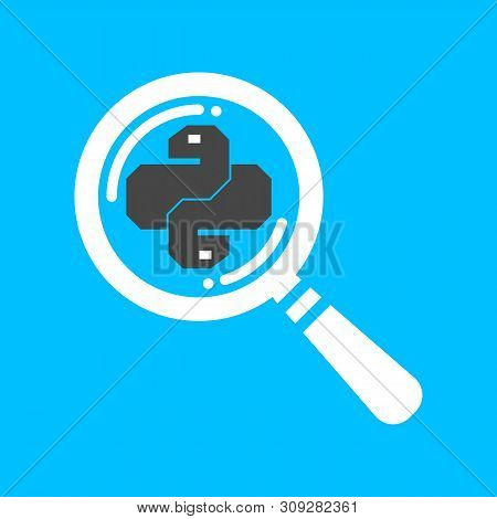 Flat Linear Search Python Code Icon. Trendy Snake Vector Symbol With Magnifying Glass For Web Site D