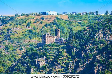Katz Castle Or Burg Katz Is A Castle Ruin Above The St. Goarshausen Town In Rhineland-palatinate Reg