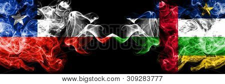 Chile Vs Central African Republic Smoky Mystic Flags Placed Side By Side. Thick Colored Silky Smokes