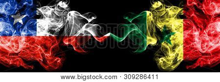Chile Vs Senegal, Senegalese Smoky Mystic Flags Placed Side By Side. Thick Colored Silky Smokes Comb
