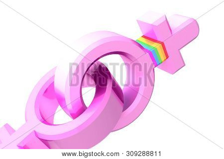 Set Of Gender Symbols With Lgbt Flag. 3d Illustration. Idea And Leadership Concep.