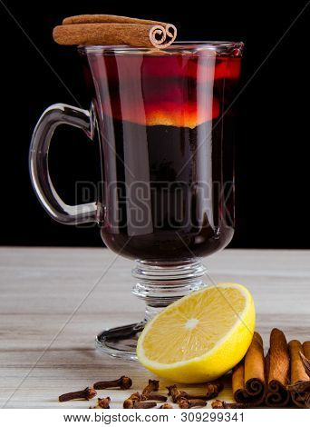 Mulled wine glintwine served in glasses for christmas table