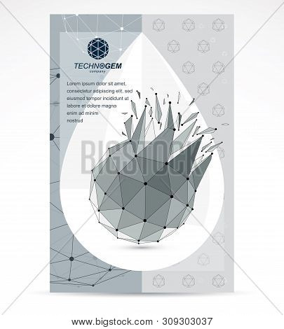 Communication Technologies Advertising Poster. 3d Polygonal Monochrome Geometric Faceted Object, Vec