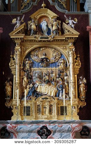 LUCERNE, SWITZERLAND - JUNE 24, 2018: Assumption of the Virgin Mary Altar in the church of St. Leodegar in Lucerne, Switzerland