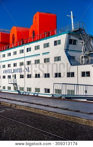 Amsterdam, Holland -- Netherlands -- June 21, 2019: Botel In Amsterdam Hotel On The Boat