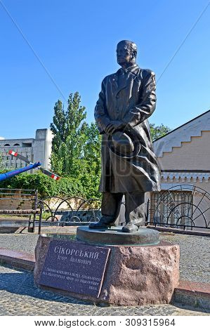 Kiev, Ukraine - Aug 06, 2013: Famous Aviator, Helicopter Creator Igor Sikorsky (1889-1972) Statue On