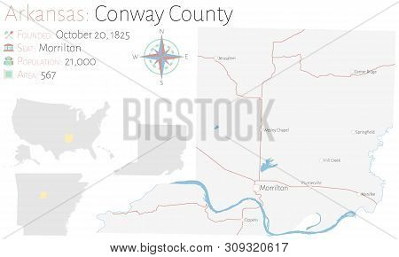 Large And Detailed Map Of Conway County In Arkansas, Usa