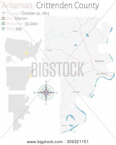 Large And Detailed Map Of Crittenden County In Arkansas, Usa