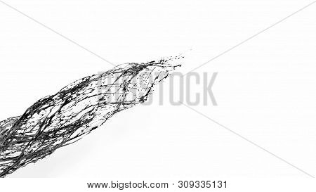 Black Splash Like Petroleum Is Hanging In The Air. 3d Rendering Of Liquid Splash In Cartoon Style. 3
