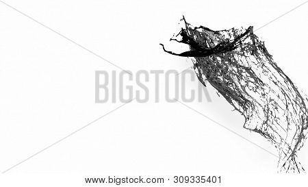 Black Splash Like Petroleum Is Hanging In The Air. 3d Rendering Of Liquid Splash In Cartoon Style. 4