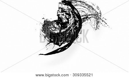Black Splash Like Petroleum Is Hanging In The Air. 3d Rendering Of Liquid Splash In Cartoon Style. 4
