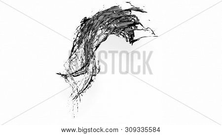Black Splash Like Petroleum Is Hanging In The Air. 3d Rendering Of Liquid Splash In Cartoon Style. 4
