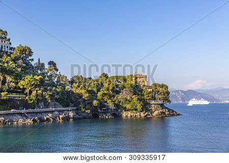 Beautiful Natural View Of The Bay Of Paraggi In Santa Margherita Ligure, Mediterranean Seacoat Near 