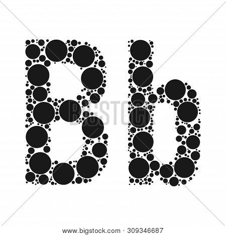 A Letter Of The Alphabet From Black Circles Laid Out By Mozayka. Vector Font Illustration.
