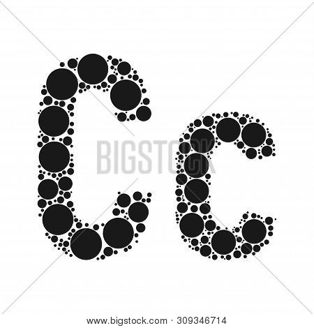 A Letter Of The Alphabet From Black Circles Laid Out By Mozayka. Vector Font Illustration.