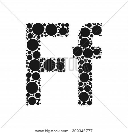 A Letter Of The Alphabet From Black Circles Laid Out By Mozayka. Vector Font Illustration.