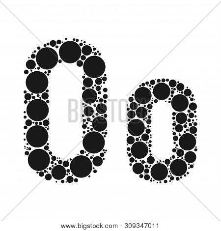 A Letter Of The Alphabet From Black Circles Laid Out By Mozayka. Vector Font Illustration.
