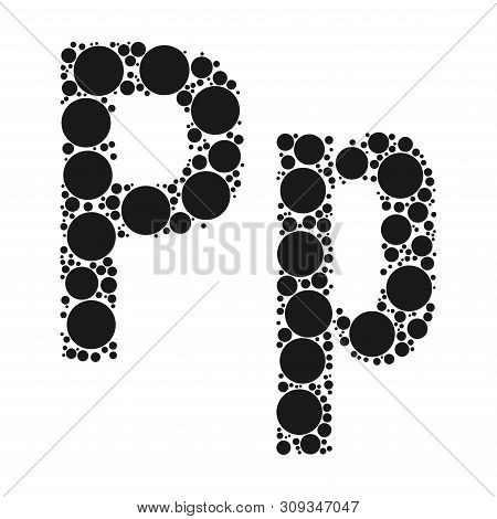 A Letter Of The Alphabet From Black Circles Laid Out By Mozayka. Vector Font Illustration.