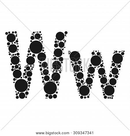 A Letter Of The Alphabet From Black Circles Laid Out By Mozayka. Vector Font Illustration.