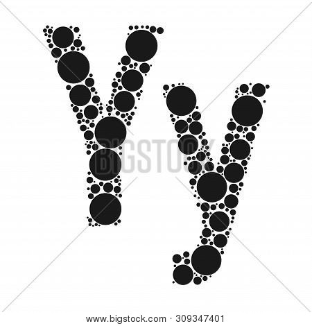 A Letter Of The Alphabet From Black Circles Laid Out By Mozayka. Vector Font Illustration.