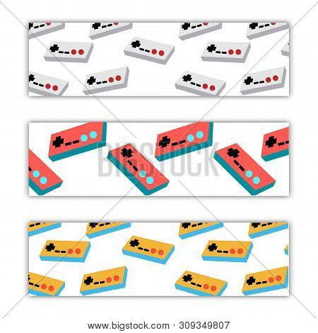A Set Of Three Abstract Multicolored Backgrounds For Poster Textures From Old Retro Vintage Game Joy