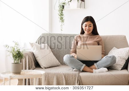 Recruitment Concept. Girl Browsing Work Opportunities Online, Using Job Search App Or Website On Lap