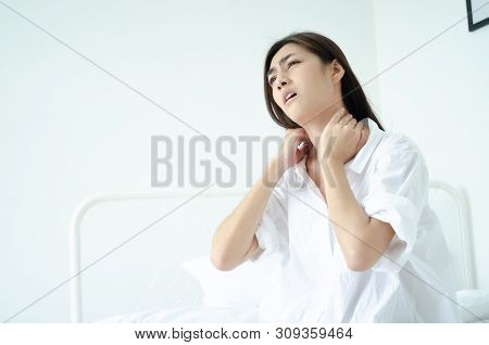 Asian Women Are Headache Severely.lady Wake Up In The Morning With Migraine. Insomnia Results In Hea