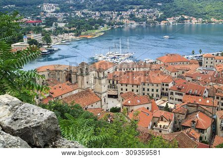View Of Boats And Yachts At The Pier In The Bay Of Kotor, Montenegro