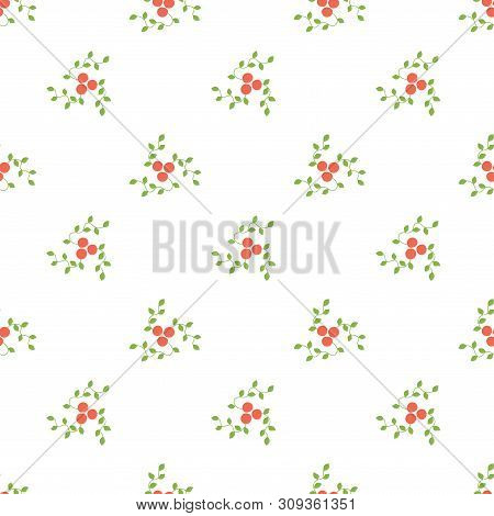 Seamless Pattern. Mountain Ash And Viburnum. Vector Red Berries. Kid's Fashion Print. Design Element