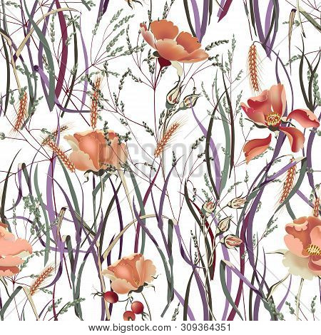 Flower Vector Illustration With Plants. Vintage Provance Style