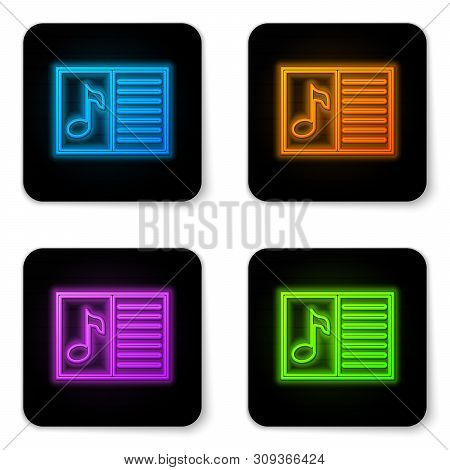 Glowing Neon Music Book With Note Icon Isolated On White Background. Music Sheet With Note Stave. No