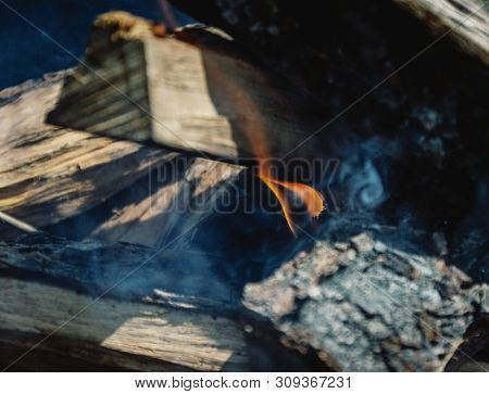 Only He Took Appeared The Fire Among The Wood-fire In The Grill