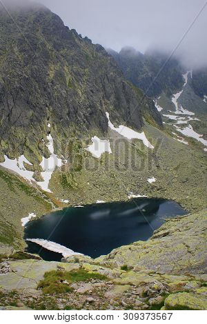 Panorama With Mountain Lake In High Tatra, Slovakia, Europe