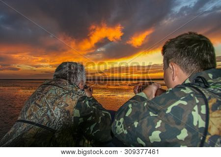 Sunset In The Dnieper River Near The Village Of Kushugum. Zaporizhia Region, Ukraine. September 2012