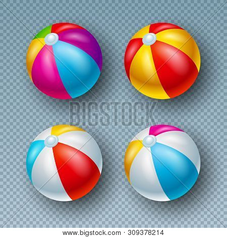 Vector Illustration With Colorful Beach Ball Collection Isolated On Transparent Background. Vector H