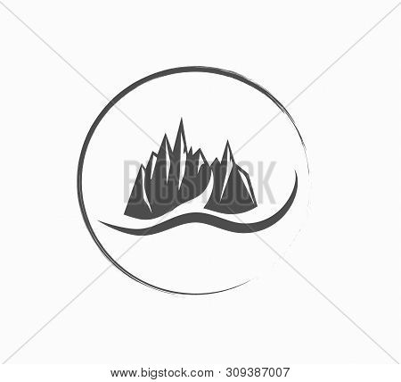 Flat Design Of The Mountain Logo Close-up. Stylish Logo Layout For The Company