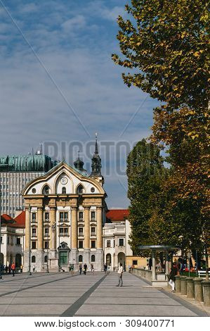 Ljubljana, Slovenia - September, 8 2018: Ursuline Church Of The Holy Trinity Located In The Central 